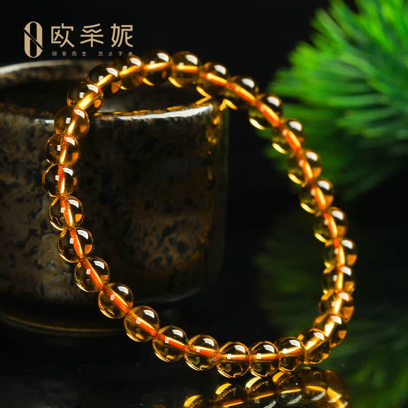 欧采妮（OUCERNY）天然巴西典藏级暴力黄黄水晶手串男手链水晶玛瑙佛珠本命年转运珠 6mm