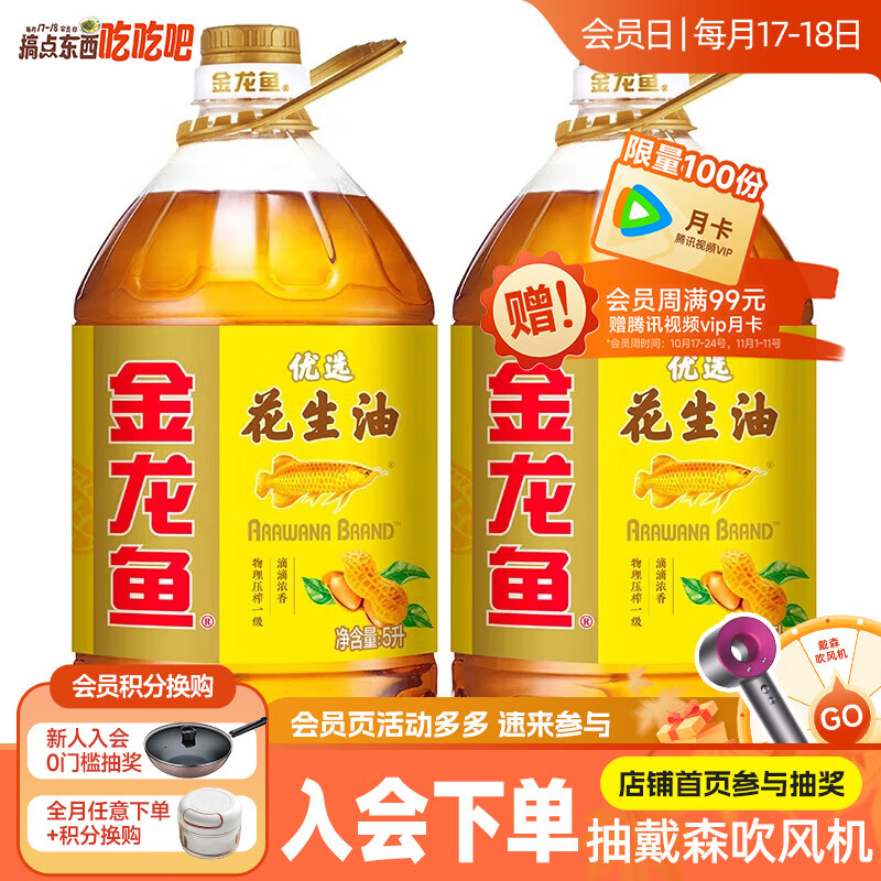 金龙鱼 物理压榨一级花生油5L*2桶 拍下159.9元 折79.9/桶 - 特价的