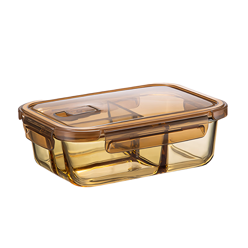 京东京造琥珀色高硼硅耐热可微波分格保鲜盒学生上班族便当盒三分格1040mL