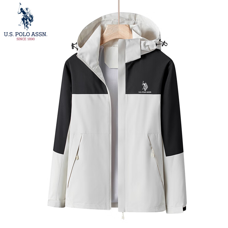 U.S. POLO ASSN.夹克男秋冬季户外防风透气防水软壳上衣休闲百搭舒适轻便运动外套 白色 XL