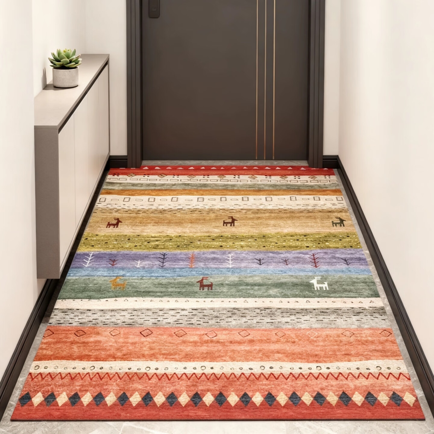 欧纶斯（Oulens）新年地垫脚垫卧室入户门垫浴室卫生间厕所厨房客厅地毯可水洗裁剪 北欧-Red 80cm*50cm 【耐磨耐脏丨平绒款】