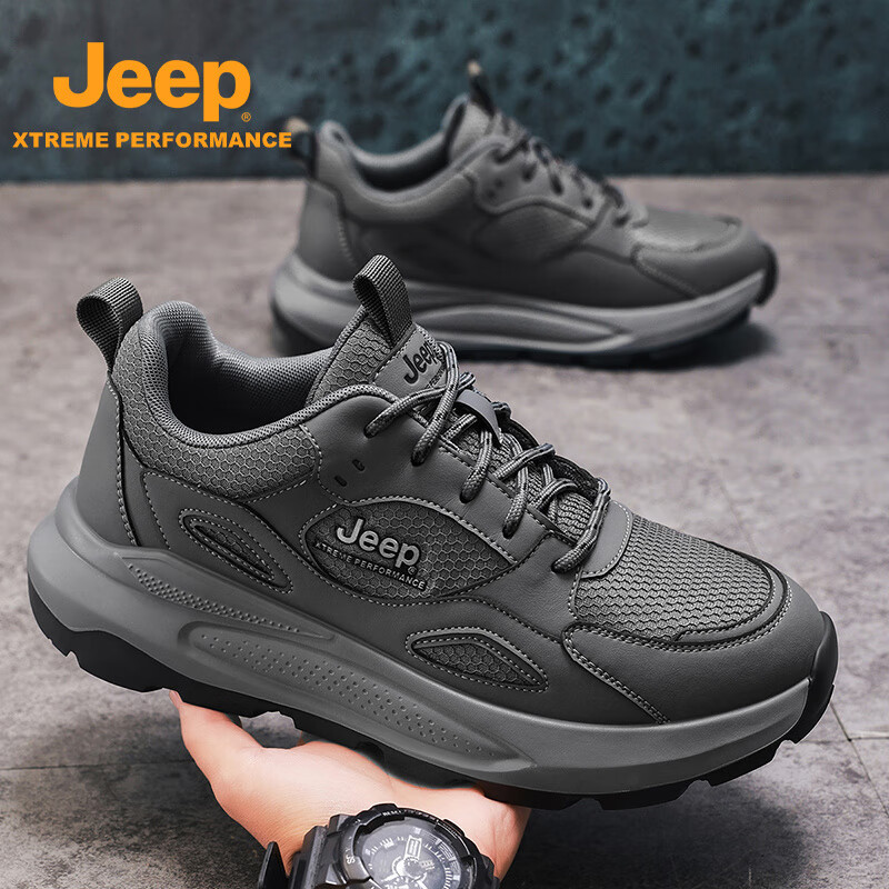 JEEP吉普男鞋休闲鞋运动徒步鞋防滑软底缓震轻便中年爸爸旅游登山鞋子 灰色 45 (275mm) 运动鞋码数