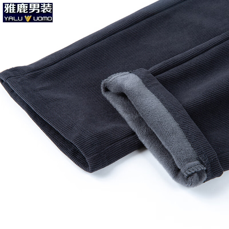 雅鹿男装加绒加厚休闲裤男2025冬季新款灯芯绒直筒弹力商务休闲裤 深灰-加绒加厚 L （建议110-130斤）