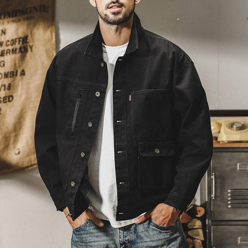 仓石一树美式工装复古重磅鱼骨纹夹克男春秋款阿美咔叽硬汉猎装外套 焦糖色 XL 适合145-160斤