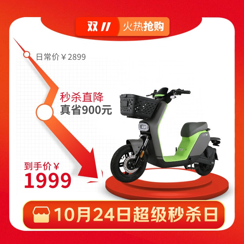 花小马电动车【超级秒杀】星恒锂电80KM 智能解锁电子防滑碟刹自行车电瓶车 砾影清绿