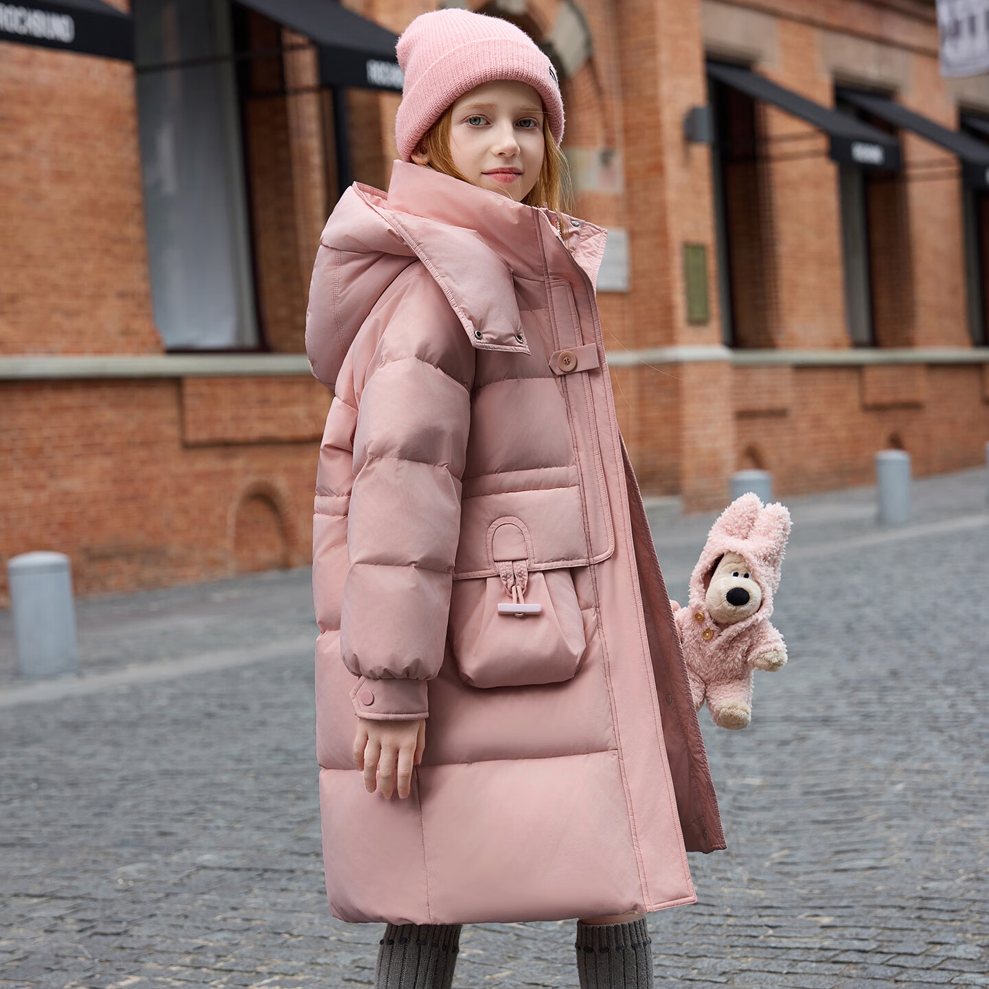 ABC KAIA儿童长款羽绒服女童2025新款中大童过膝加厚韩版洋气童装冬季外套 粉色 140