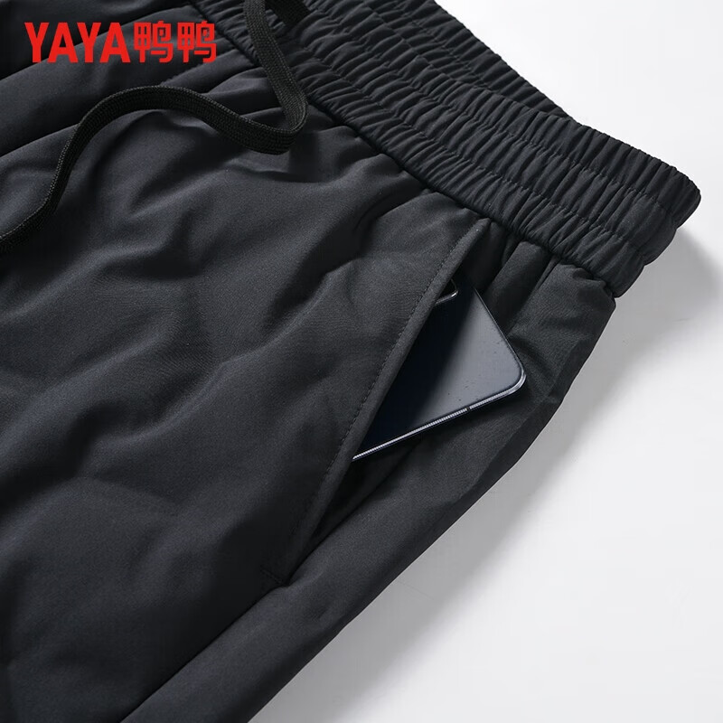 鸭鸭（YAYA）男士羽绒裤直筒加厚松紧腰弹力保暖中青年冬季新年防寒休闲裤子 黑色 XL 180（建议130-150斤）