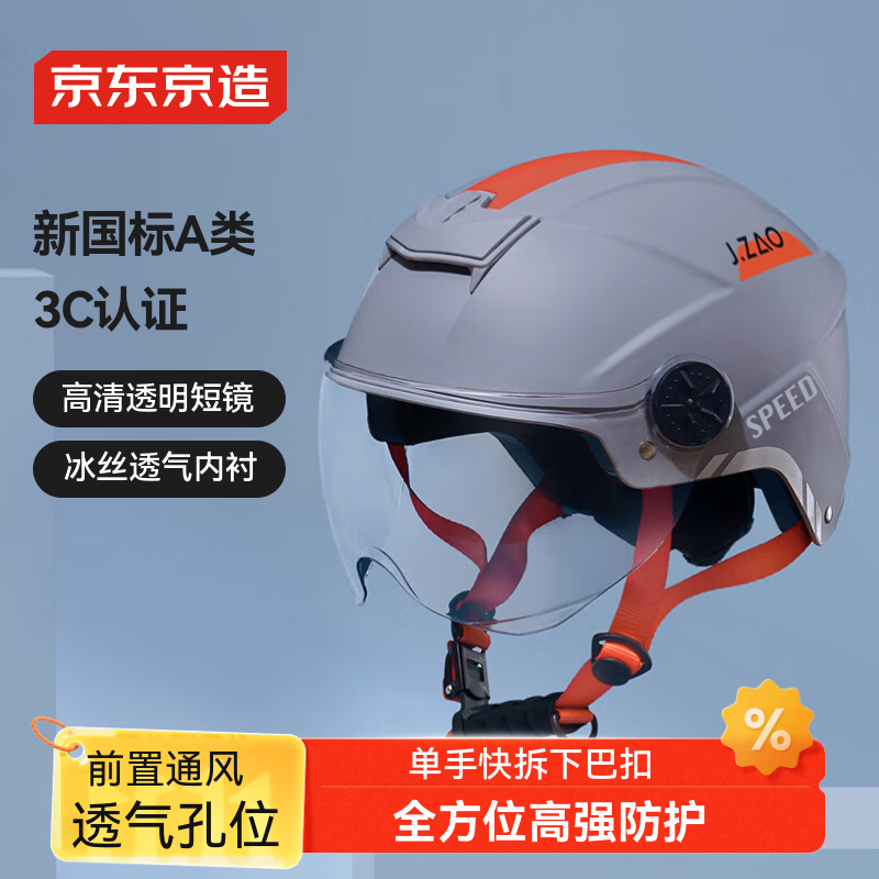 京东京造 TK12电动车头盔双镜款 3C认证新国标A类 加厚EPS缓冲电瓶车头盔L码灰色52-60cm