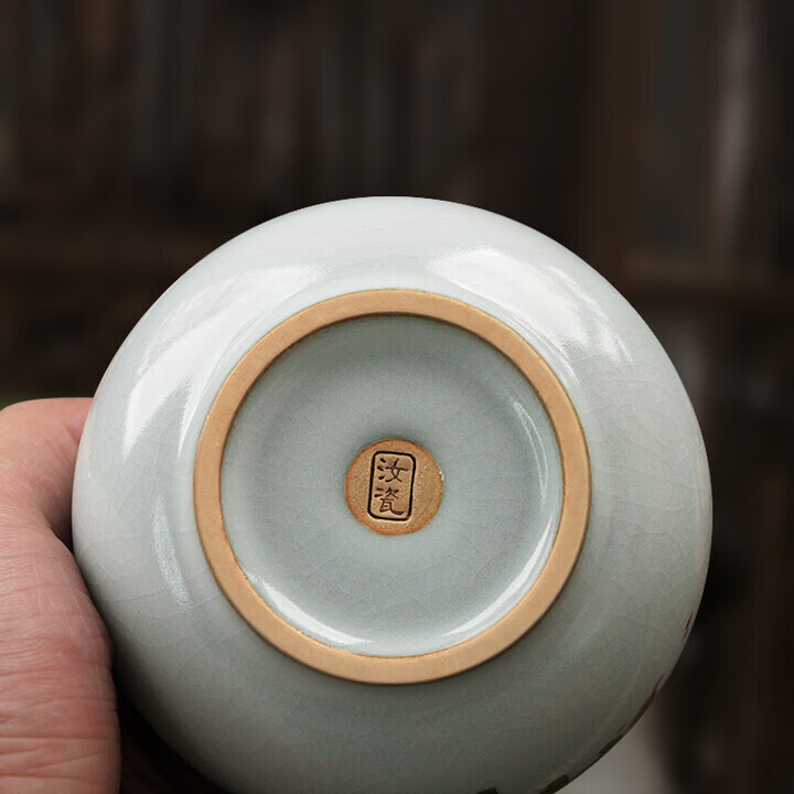 陶立方米黄汝窑茶杯套装陶瓷开片主人杯品茗杯礼盒功夫茶具茶杯八件套 2大罗汉杯+6小罗汉杯(月白色)