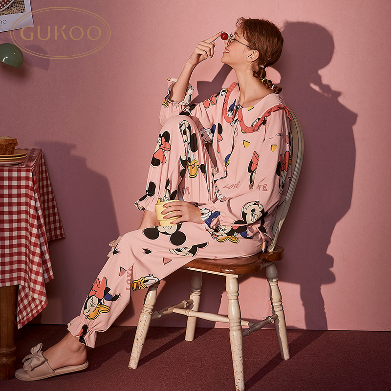 gukoo 果壳家居服套装女迪士尼系列卡通满印甜美可爱睡衣套装圆领