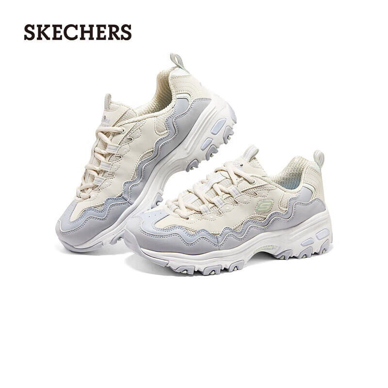 斯凯奇（Skechers）男女同款秋季厚底增高老爹鞋女轻便熊猫鞋户外休闲运动鞋149792 白色/长春花色/WPW 37