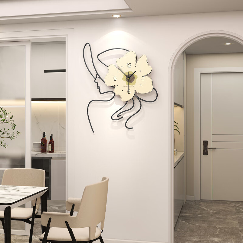 赟娅现代简约大气高级餐桌挂钟创意餐厅装饰时钟钟表客厅挂墙圣诞礼物 一路生花【48*57CM】