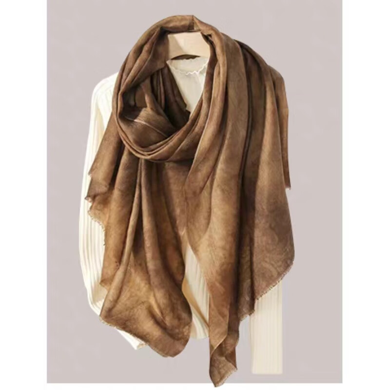 羊毛围巾女士披肩冬季2025新薄款高级感印花保暖空调房新春红围巾 深秋黄 200cm×90cm