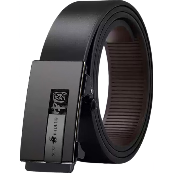 【正品保罗】皮带中国风自动扣无牙腰带男款高档潮流时尚腰带新款 黑色 120cm
