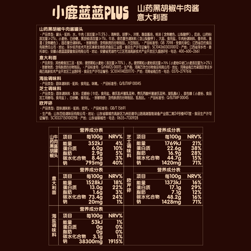 小鹿蓝蓝宝宝主食面条意大利面独立包装意大利面味道鲜口感棒 【3盒装美味均衡】黑椒黑松露咖喱/912g