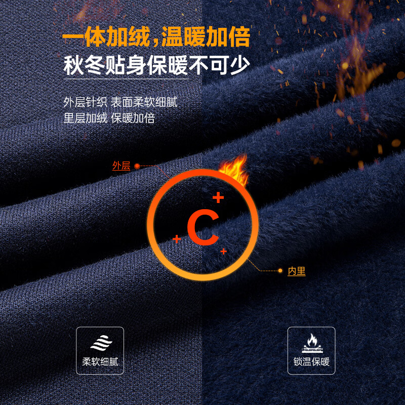 SHANSHAN杉杉一体绒毛衣男2025冬季商务休闲加绒保暖内搭针织长袖假两件男 藏青色 XL /180
