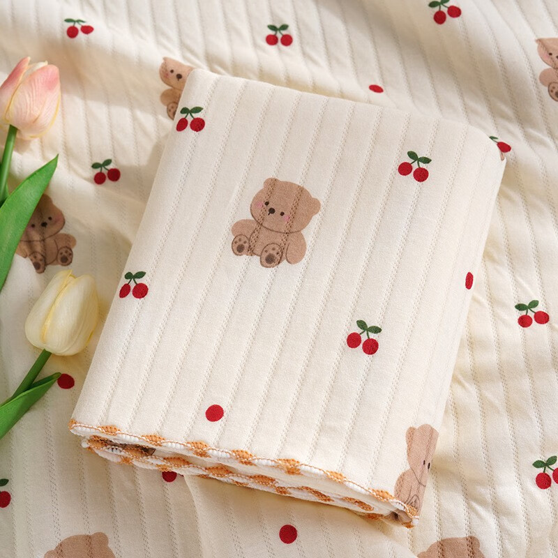 boxbaby婴儿包单初生宝宝产房纯棉襁褓裹布包巾包被春夏薄款新生儿用品 【双层夹棉款】樱桃小熊（85*85cm）
