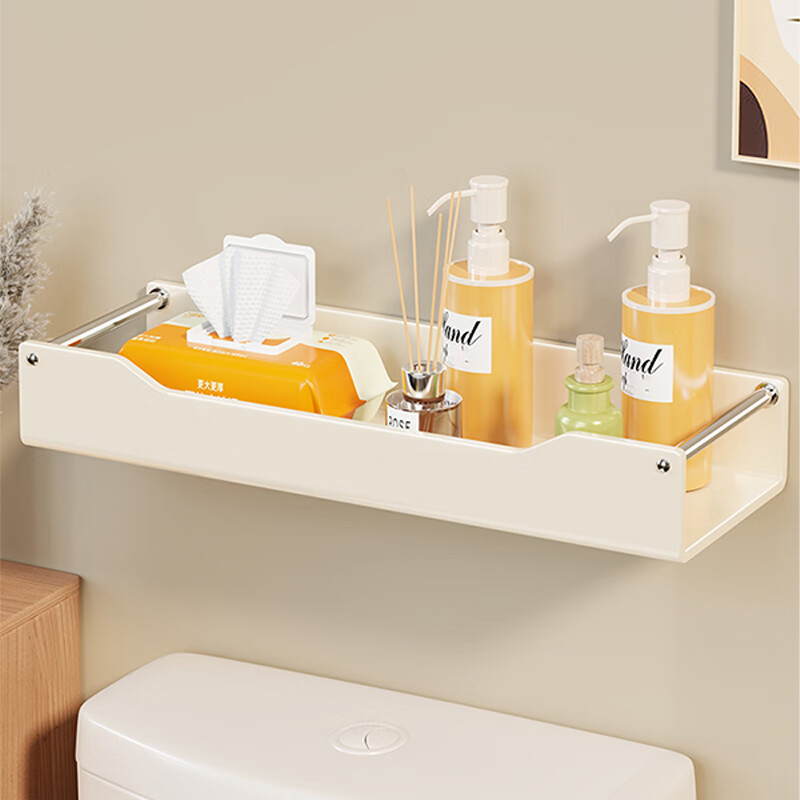 尔思家墙面置物架卫生间化妆品收纳盒免打孔纸巾架沐浴露架毛巾架浴巾架 白色 单层30CM