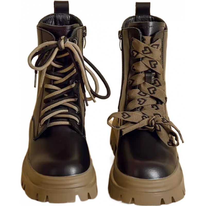 大東(dusto)英倫風馬丁靴女2025新款春秋單靴黑色厚底增高靴子配裙子中筒短靴 黑色 35