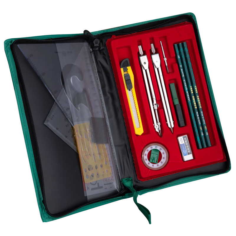 英雄（HERO）工程制圖繪圖工具學(xué)生機械制圖套裝建筑師考試繪圖包c(diǎn)ad專(zhuān)業(yè)畫(huà)圖工具圓規 透明盒裝18件套