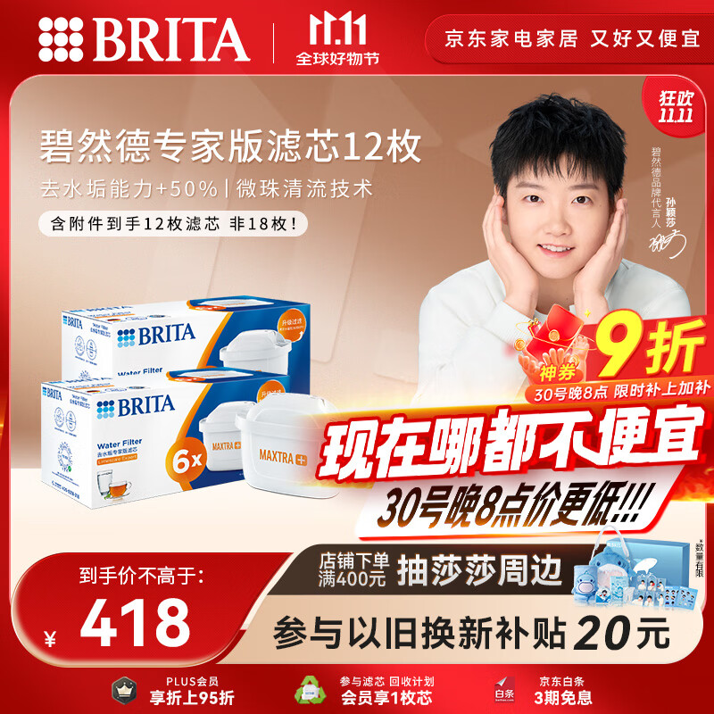 碧然德（BRITA）家用净水壶 滤水壶滤芯 MAXTRA+LE 专家滤芯 12枚装（本品加附件6个共计12个非18枚）