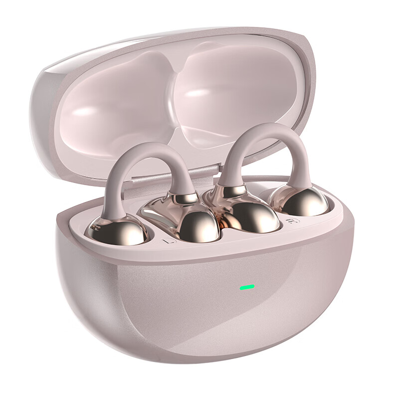 勒姆森真无线蓝牙耳机音乐AI智能翻译通话降噪立体音轻盈舒适耳夹式运动挂耳耳机 月光粉 无感佩戴+app同声传译