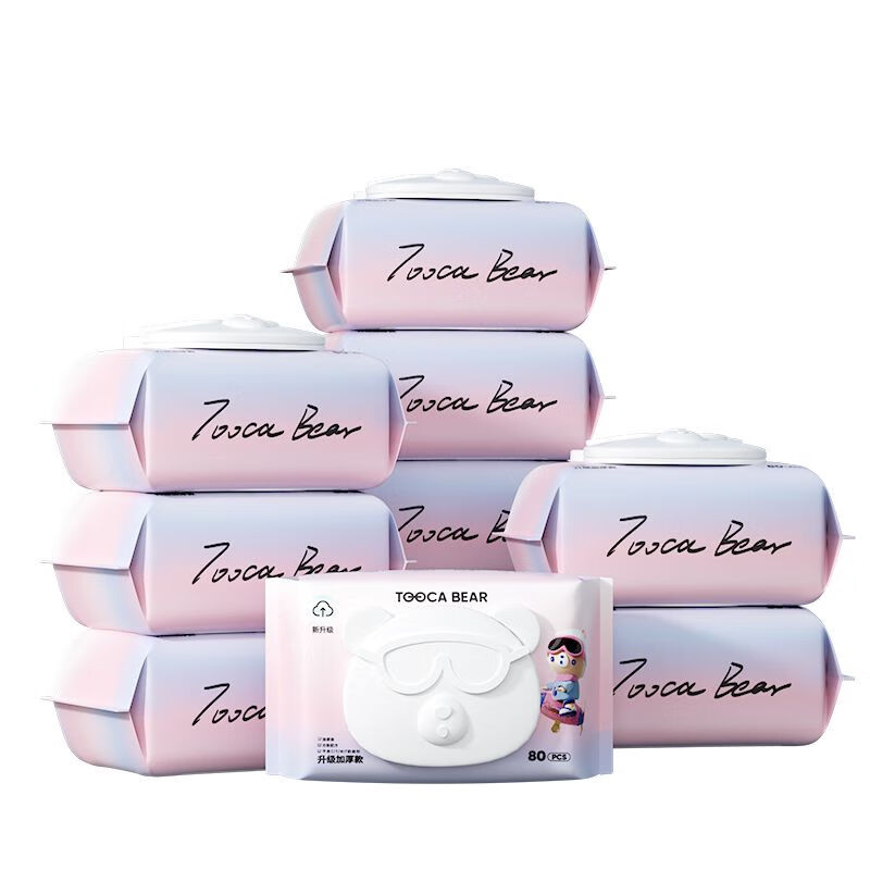 嘟咔熊（dukaxiong）婴儿专用手口湿巾加厚湿巾纸宝宝大包超厚手口湿纸巾学生 【加厚10包敏感肌肤家庭守护款】 80抽