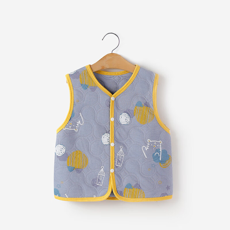 宜爽兒(YISHUANGER)嬰兒馬甲春秋外穿男童馬夾純棉新生兒背心兒童女寶寶保暖背心坎肩 藍(lán)色老虎 66 cm