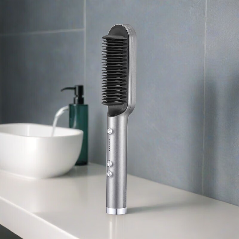 Gerllo直发梳内扣短头发蓬松神器造型梳子卷发棒两用不伤发懒人直发梳新年元旦礼物 KR-Z05灰色 120mm