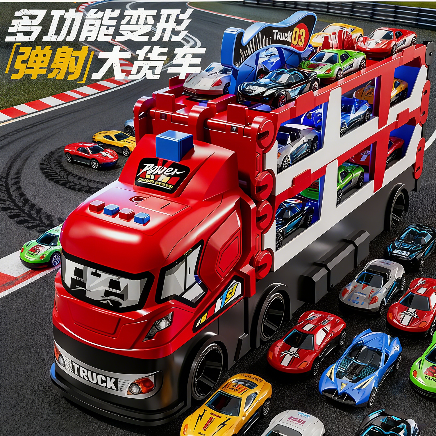 妙贝乐儿童玩具车男孩汽车弹射轨道车运输变形卡车拖车1-3-6岁生日礼物