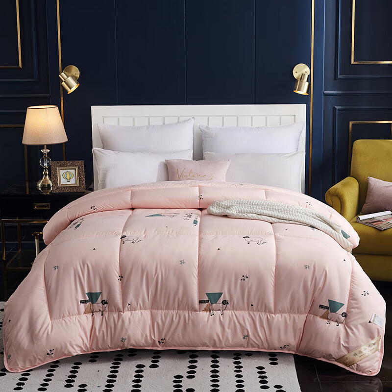 恒源祥澳洲进口羊毛被羊毛四季被保暖被褥6斤单双人被芯8斤冬被子 粉色 200x230cm 【6斤春秋被】