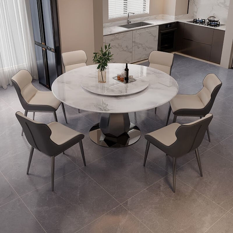 布欧格意式高端超晶石小户型现代简约圆形岩板圆桌带转盘微晶石餐桌家用 【18mm超晶石】圆桌 120x120x76cm