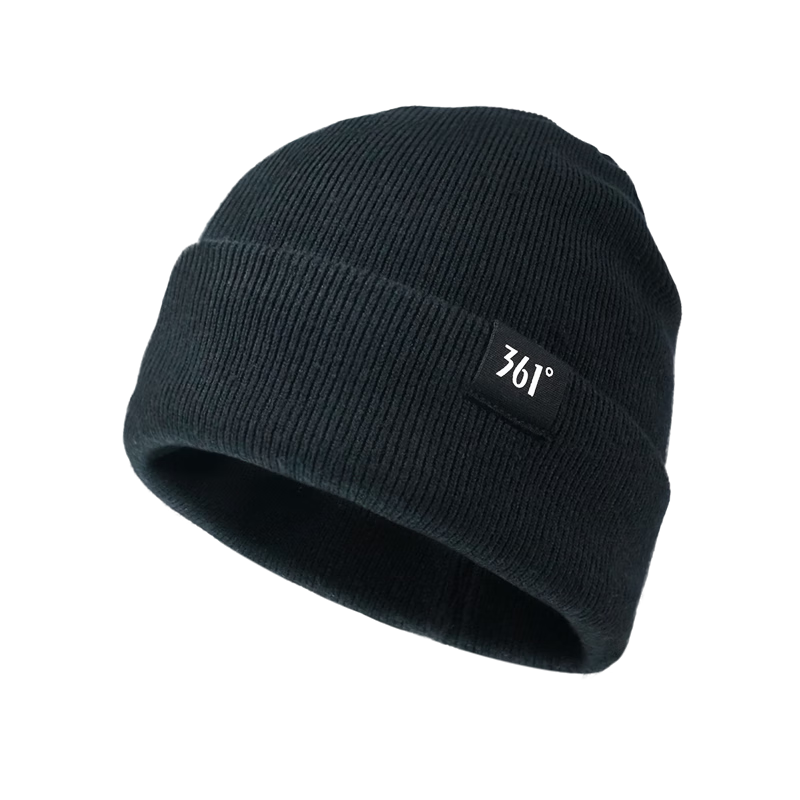 361°针织帽子春秋男加绒防寒滑雪骑行护耳保暖帽加厚毛线帽女 曜石黑