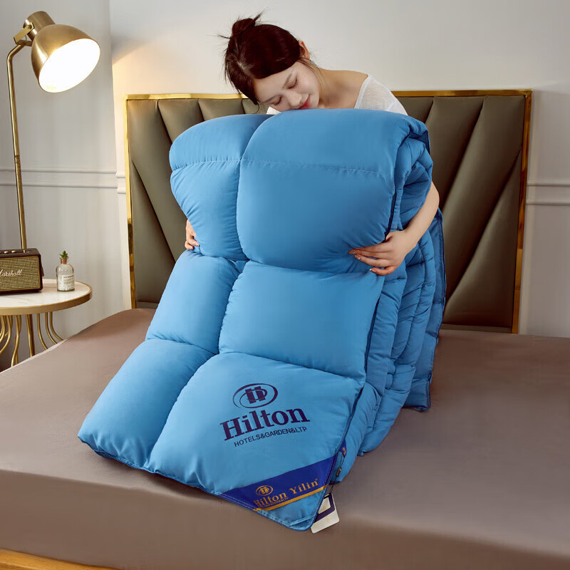 恒源祥进口羽丝绒被白鹅丝绒被子8斤冬被空调被春秋被160支全棉加厚被芯 宾利蓝 180*220cm【4斤夏被】