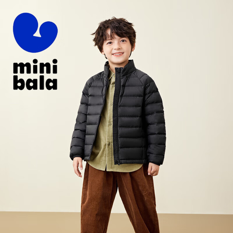 迷你巴拉巴拉【三防】男女童防风保暖亲子羽绒服宝宝立领羽绒外套 黑色90001 110