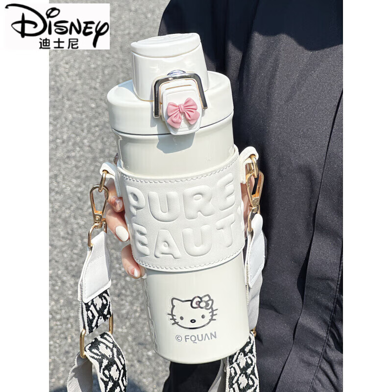 迪士尼（Disney）大容量保温杯ins风女生双饮水杯斜跨便携学生2025新款情侣款杯子 粉色(赠五个立体贴+凯蒂猫 680ml