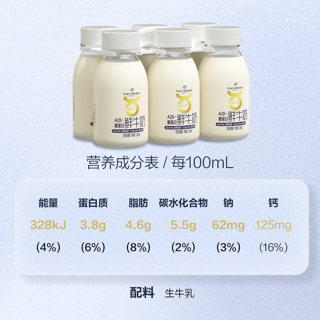 自营1号会员店A2β-酪蛋白鲜牛奶200ml*6瓶 39.8元 折3.3/瓶 - 特价的