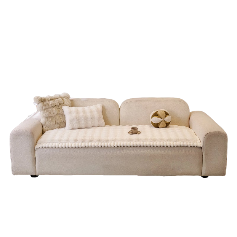 梓晨沙发垫冬季一片式沙发座垫加厚保暖沙发盖巾兔毛绒防猫抓沙发座垫 沁暖-米白 【皮草级手感|加厚款】 70*150cm （双人位）