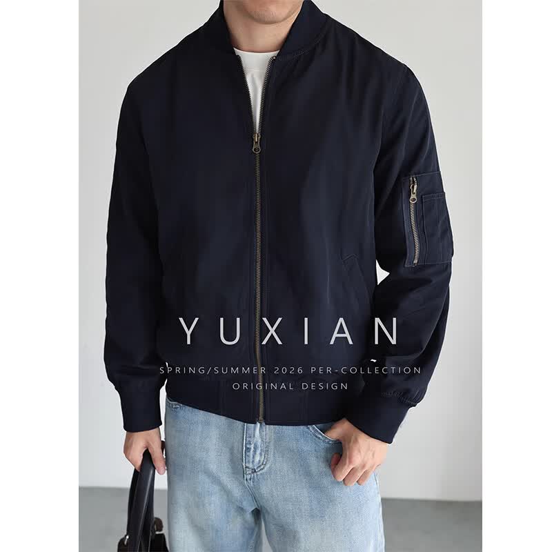 余闲YUXIAN美式薄款MA1飞行员夹克复古棒球服拉链外套男士休闲春秋季 海军蓝 XL