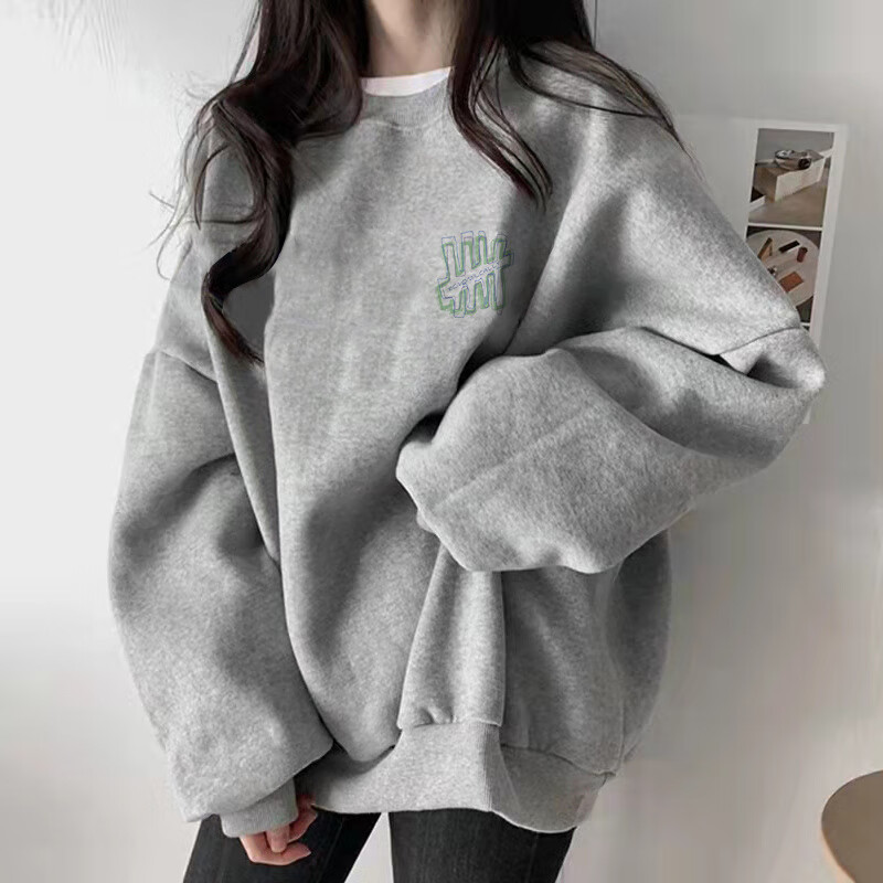 森马（Semir）灰色女士卫衣2025新款秋冬季加绒加厚韩系慵懒风外套oversize 103(HH) M 80-95斤