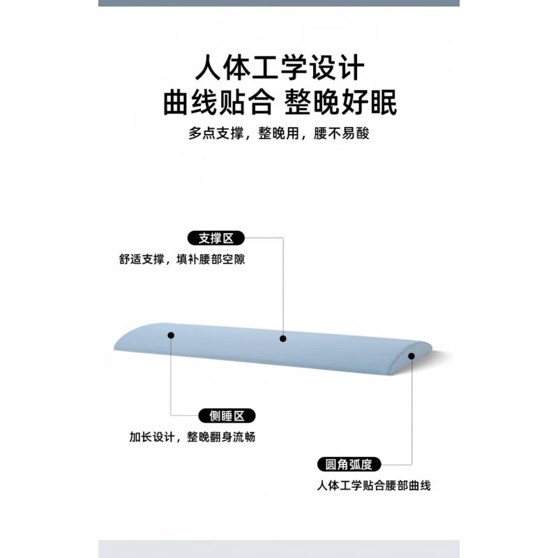 AILUKI日本腰枕睡觉专用腰垫护腰睡垫低腰托腰部支撑靠垫床上平躺腰椎盘 3cm低薄款_清凉冰丝-浅蓝色 48cm*20cm 【常规】