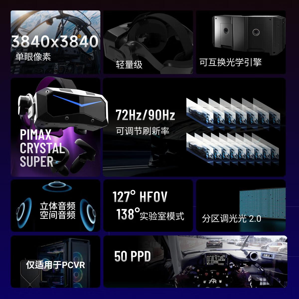 PiMAX小派新品 Crystal Super 50PPD(Prime)超高PPD无纱窗感PCVR大FOV智能眼镜双目8k清晰度非一体机 Crystal Super 50PPD(合约版) Crystal Super 50PPD