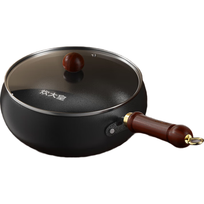 炊大皇（COOKER KING）大肚锅铁锅无涂层炒锅平底铁锅燃气灶电磁炉通用多功能家用炒菜锅 0涂层26cm大肚精铁炒锅+锅盖 26cm