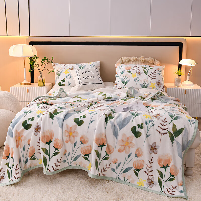 软贝牛奶绒法兰绒毛毯 单双人学生宿舍绒毯床单 午睡空调盖毯子 争艳 150x200cm单毛毯