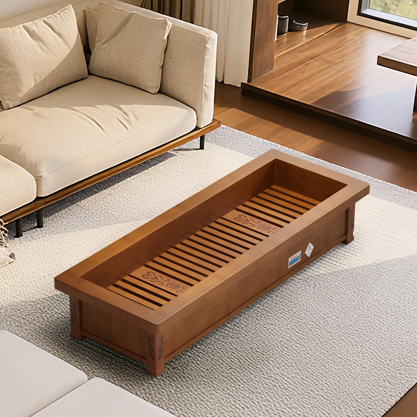 红健 实木取暖器家用暖脚器烤火炉电火箱火桶冬季暖足器电火盆火炉子 印花实木全家福款178*47*22cm