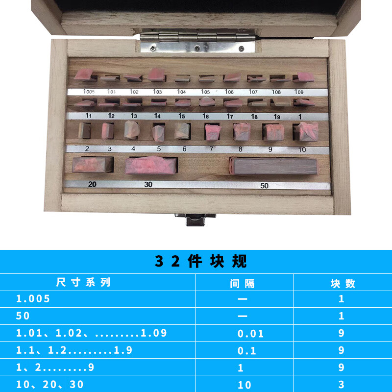 荣予块规套装量块高精度合金白钢0级各种角度垫块千分尺专用金属钢制 32件