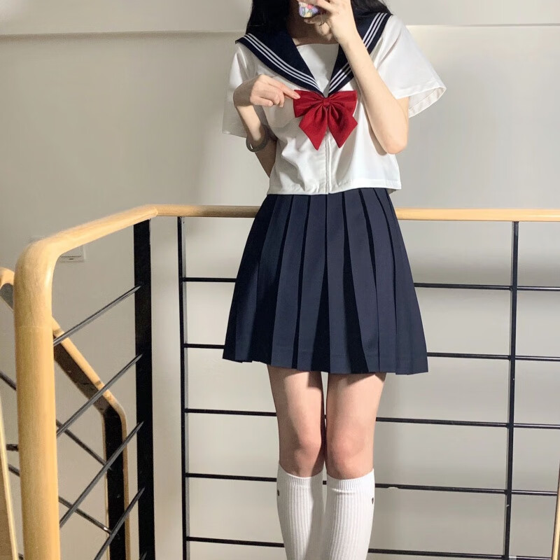 璇醇jk水手服女中间服学生春秋套装少女生制服基础款日系学院风 白三
