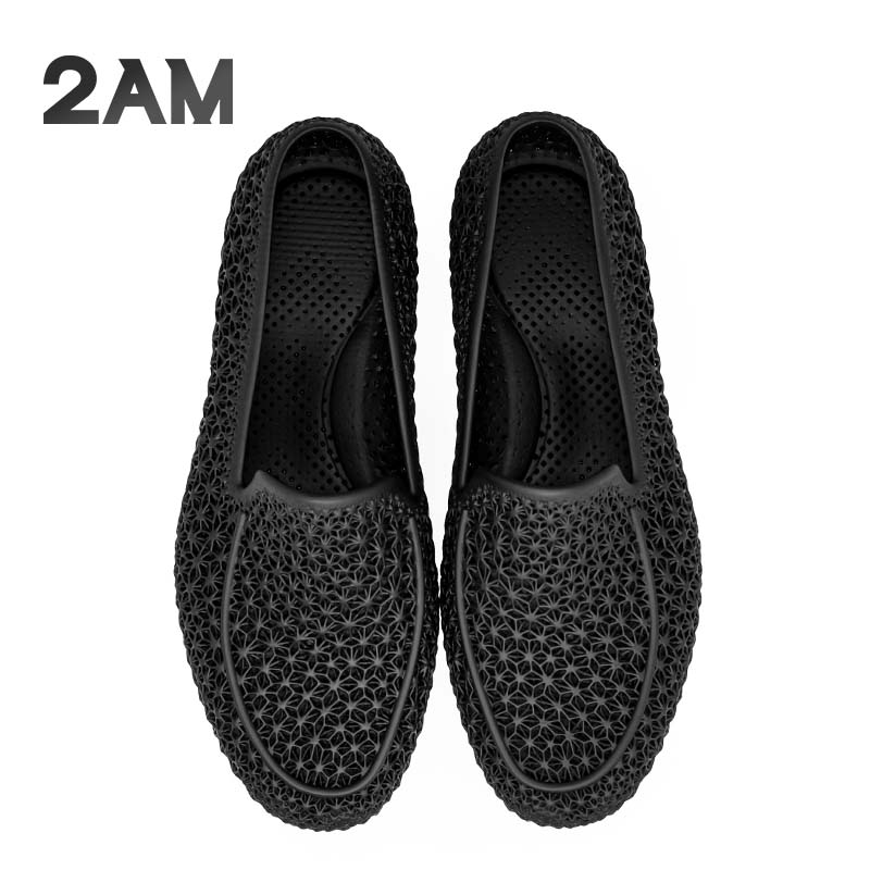 2AM4D打印一体乐福鞋轻便舒适豆豆鞋套脚商务3D打印休闲鞋 黑色 43