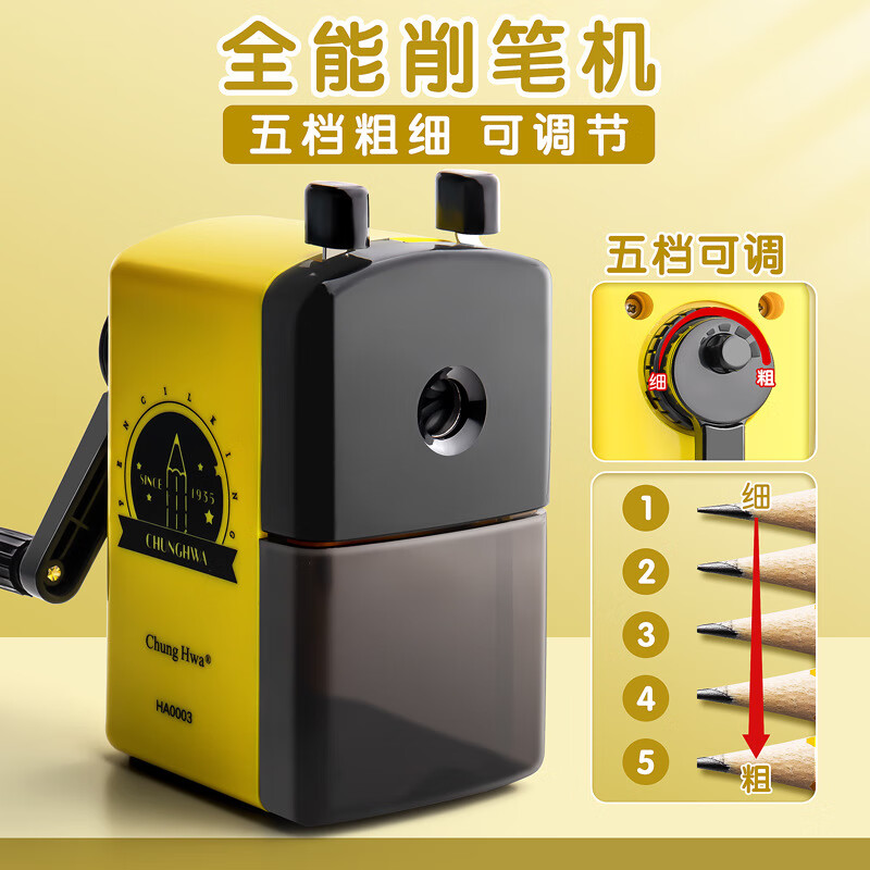 中華卷筆刀大口徑粗三角鉛筆削筆刀手搖轉(zhuǎn)筆刀洞洞鉛筆粗桿削筆器 粗細(xì)可削手搖削筆機(jī) 手搖削筆機(jī)