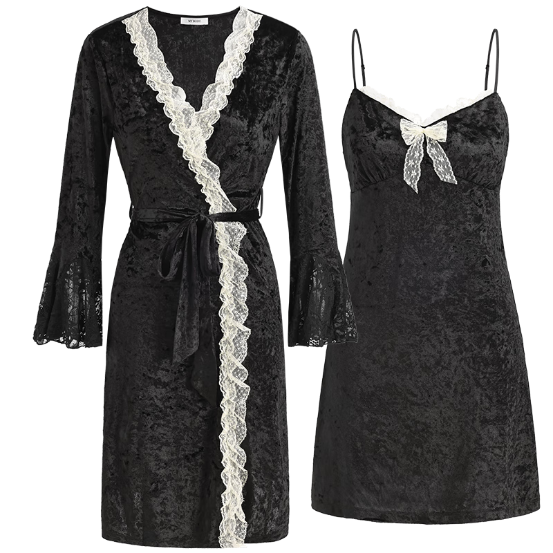 mybody商場同款睡裙女士金絲絨性感優(yōu)雅吊帶家居服套裝睡袍女 鉆石黑 M